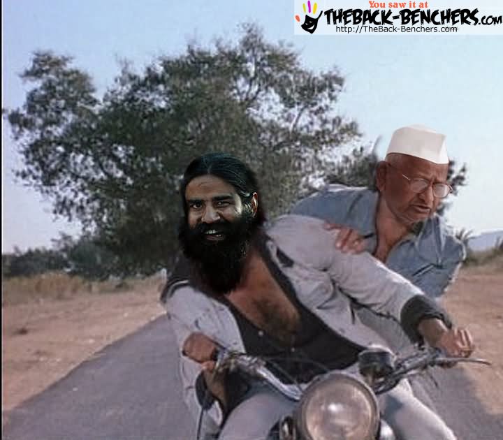 Baba Ramdev And Anna Hazare On Bike Funny Photoshopped Image