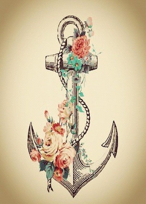 Beautiful Color Flowers And Anchor Tattoo Design