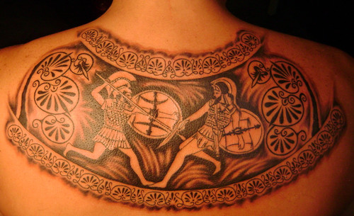 Black Achilles Necklace Tattoo On Collarbone