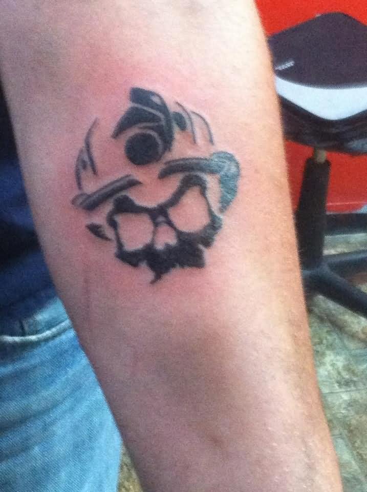 Black Achilles Skull Tattoo On Forearm