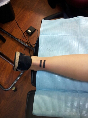 Black Equal To Symbol Tattoo On Achilles