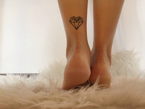 Black Geometric Heart Tattoo On Achilles