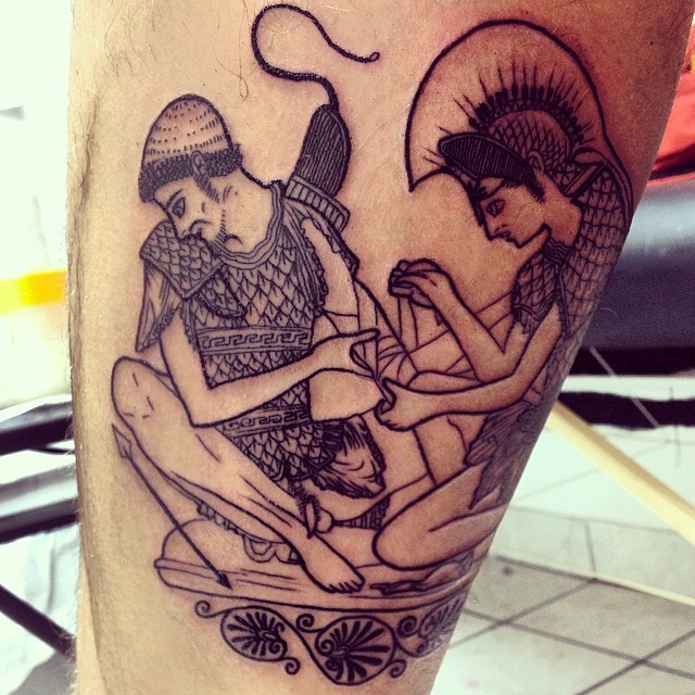 Black Injured Achilles Tattoo Design