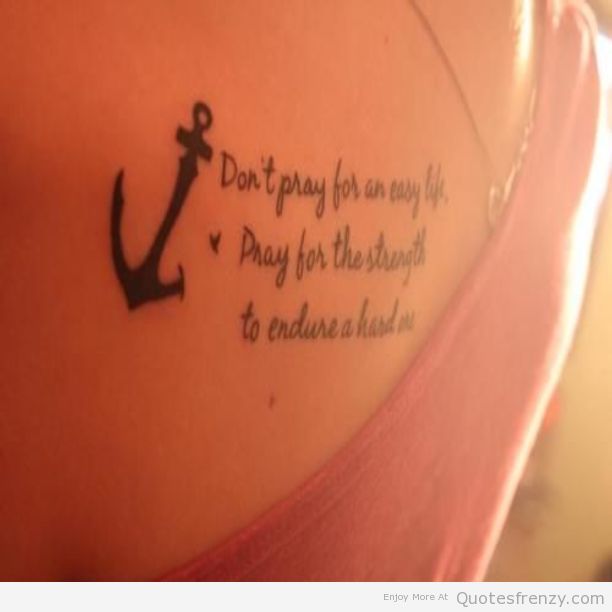 Black Ink Anchor Tattoo With Quote For Girls