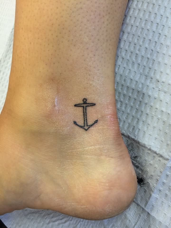 Black Outline Anchor Tattoo On Achilles