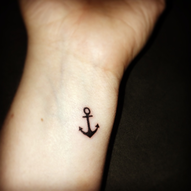 Black Simple Anchor Tattoo On Left Wrist For Girls