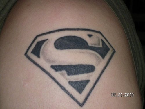 Black Superman Logo Tattoo Design For Shoulder