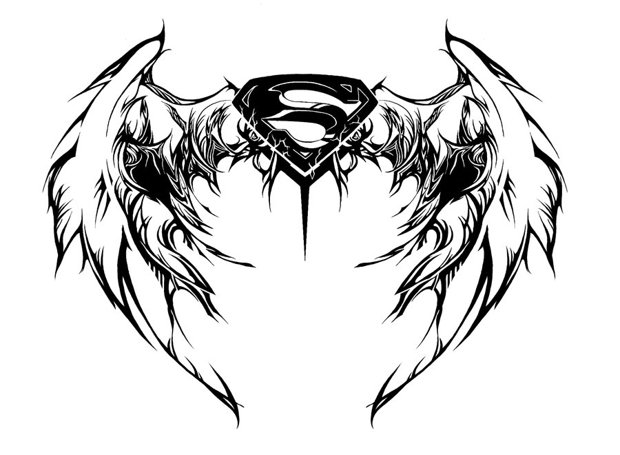 Black Superman Logo With Wings Tattoo Stencil