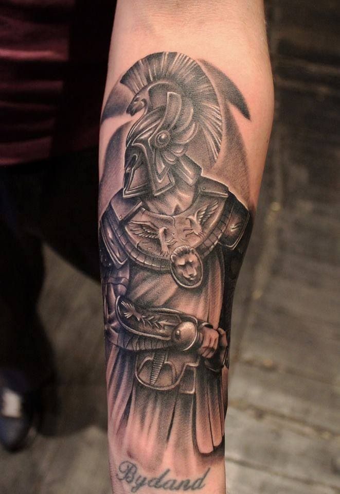 Bydand - Black Ink Achilles Tattoo On Forearm