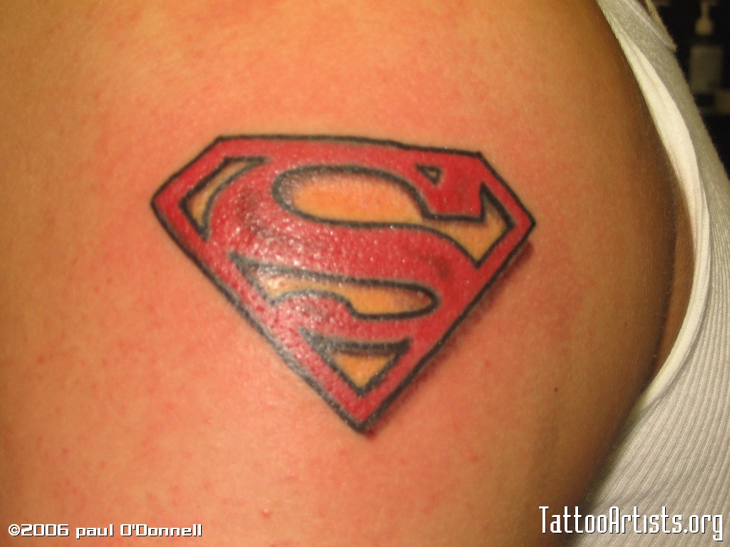 Colorful Superman Logo Tattoo Design For Shoulder