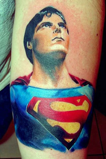 Colorful Superman Tattoo Design For Forearm