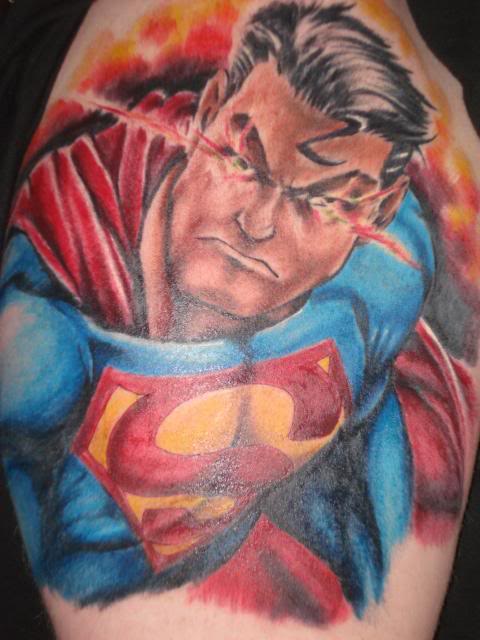 Colorful Superman Tattoo Design For Shoulder