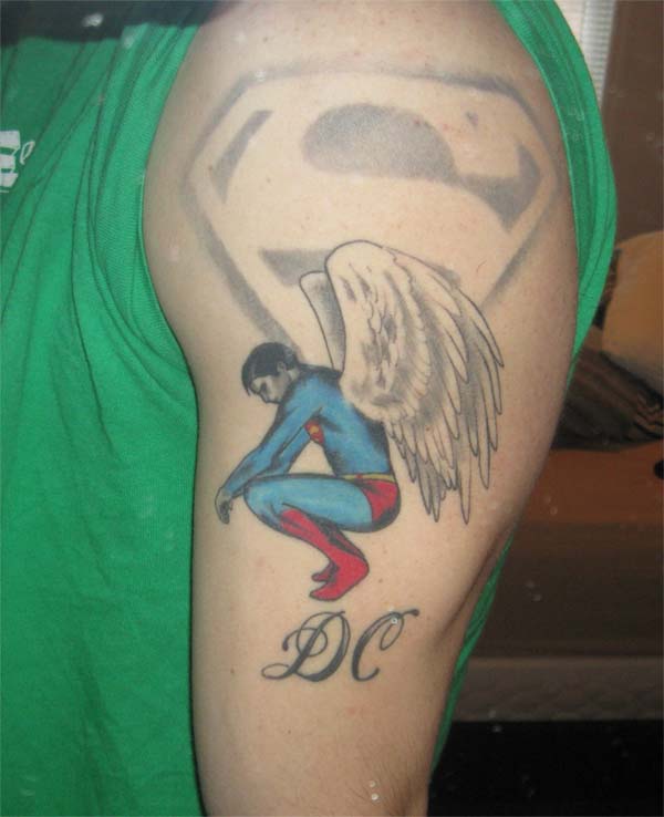 DC - Superman With Wings And Logo Tattoo Design For Shoulder