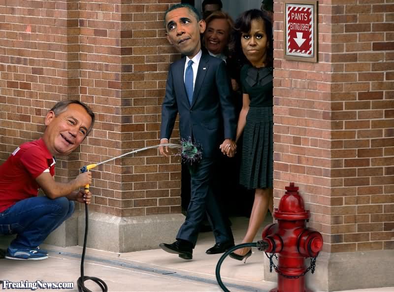 Funny John Boehner Spraying Water On Obama's Pant