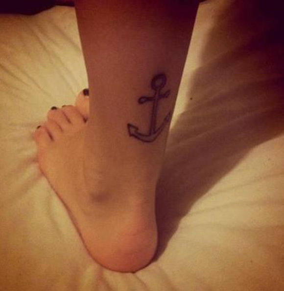 Girl Back Leg Anchor Tattoo