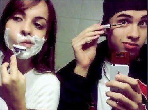 Girl Doing Shaving And Boy Doing Makeup Funny Image
