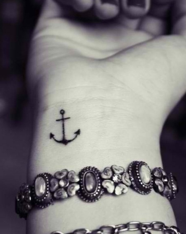 Girl Right Wrist Simple Anchor Tattoo