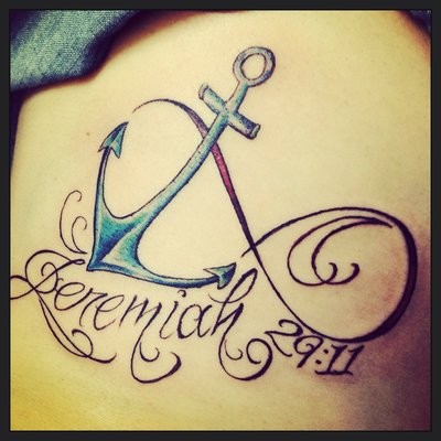 Infinity Anchor With Quote Tattoo On Side Rib