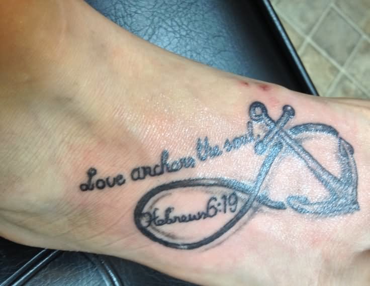 Infinity Symbol With Anchor Tattoo On Right Foot