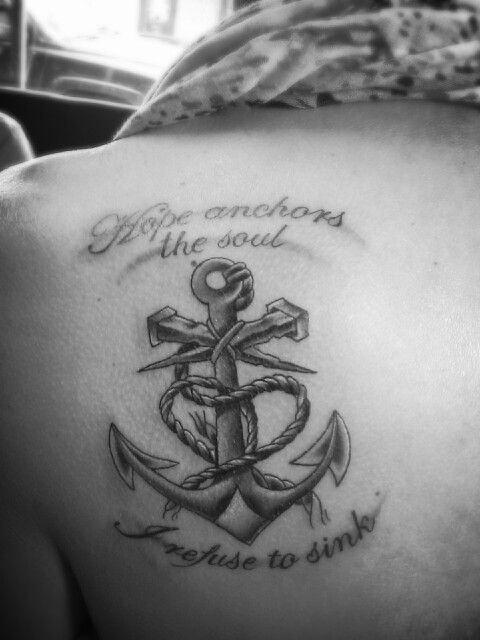 Left Back Shoulder Anchor Tattoo With Quote