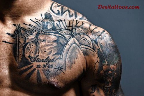 Memorial Achilles Warrior Tattoo On Man Chest