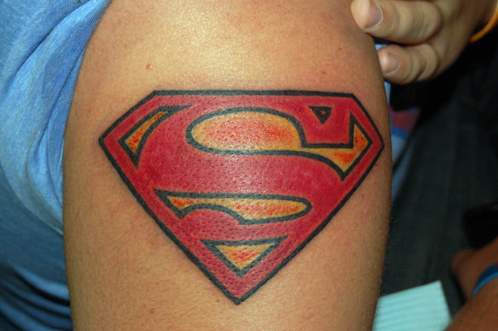 Red Superman Logo Tattoo Design For Shoulder