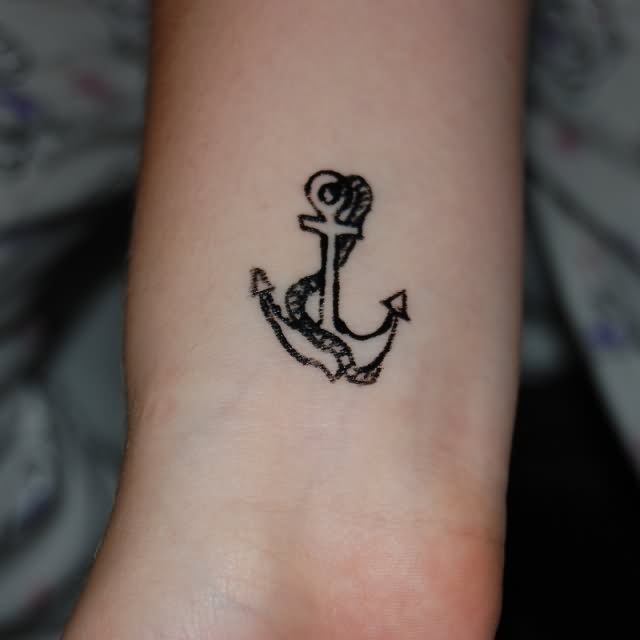 Rope And Outline Anchor Tattoo On Forearm