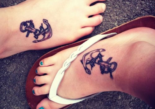 Sailor Anchor Tattoos on Couple Foot