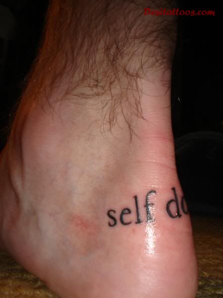 Self Done Lettering Tattoo On Achilles