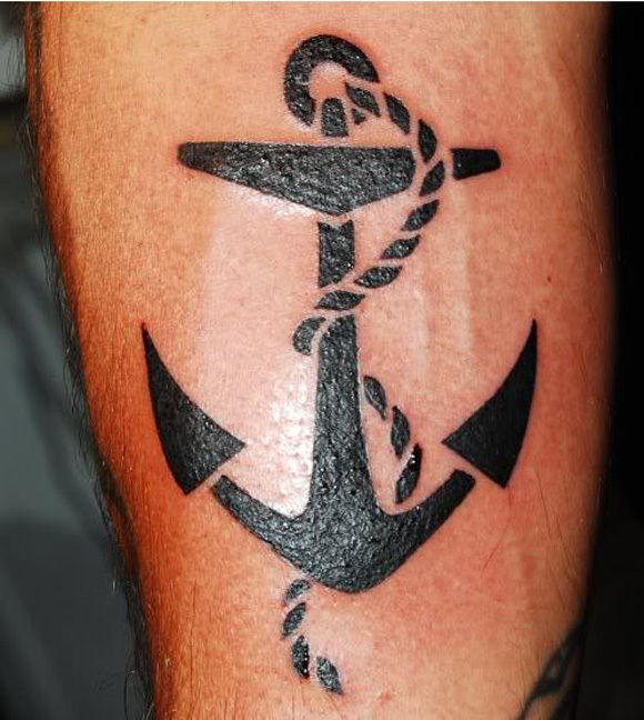 Simple Black Rope and Anchor Tattoo