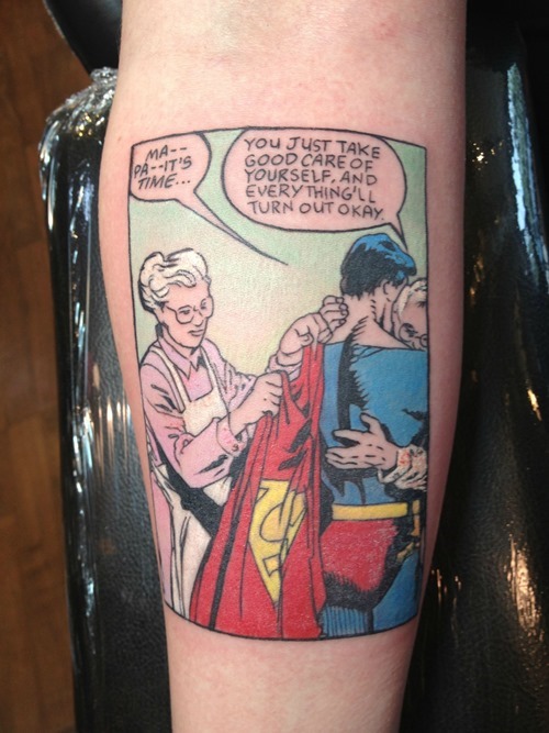 Superman Comic Page Tattoo On Forearm