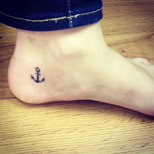 Tiny Anchor Tattoo On Foot Heel