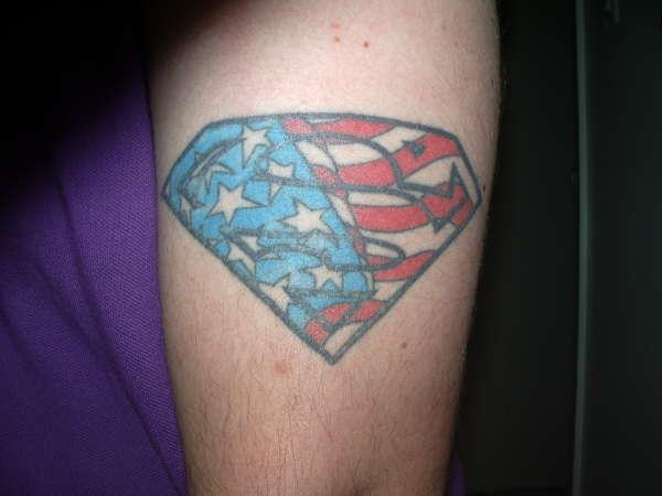 USA Flag In Superman Logo Tattoo Design For Half Sleeve