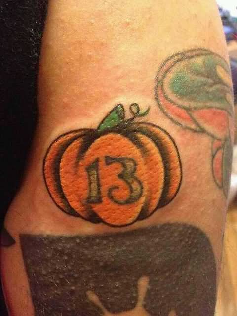 13 Number In Pumpkin Tattoo Tattoo On Bicep