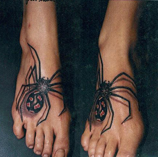 3D Spider Tattoo On Foot