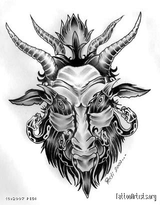 Amazing Black And Grey Goat Head Tattoo Design