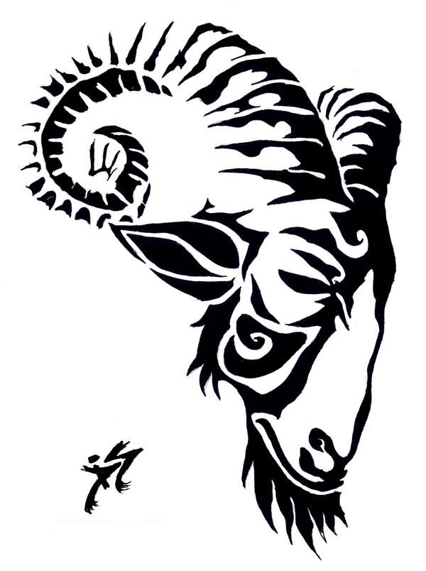 Amazing Black Goat Head Tattoo Stencil