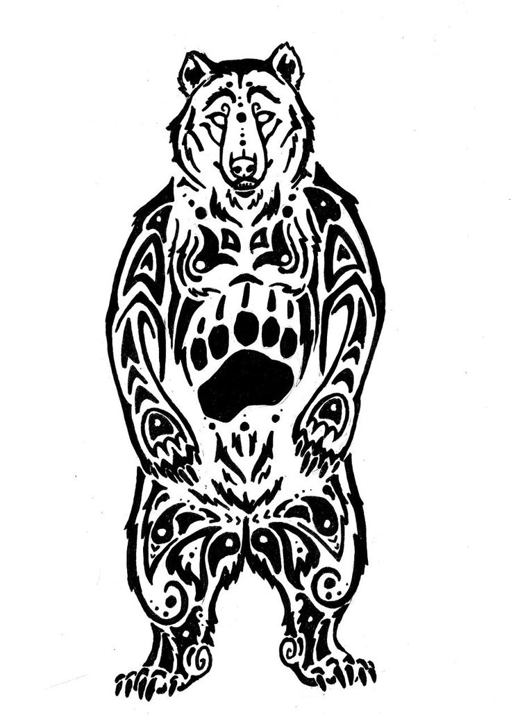 Amazing Black Tribal Bear Tattoo Stencil