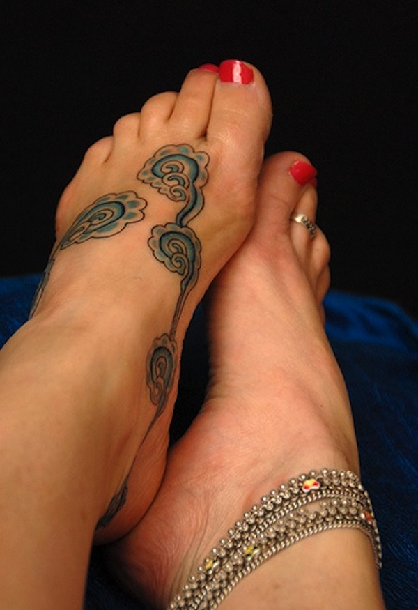Amazing Cloud Tattoo On Girl Foot