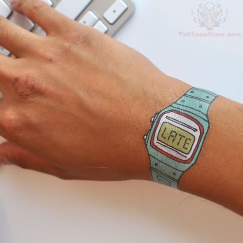 Amazing Colorful Wrist Watch Tattoo On Upper Wrist