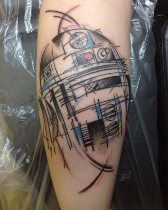 Amazing Star War R2-D2 Tattoo Design For Leg