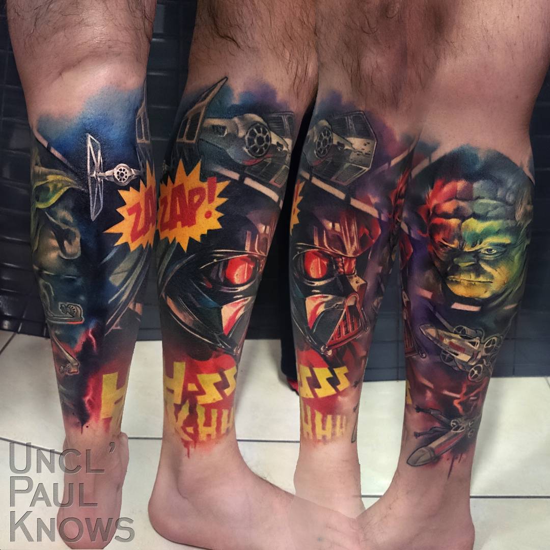 Amazing Star War Tattoo On Leg