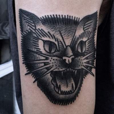 Angry Cat Tattoo On Bicep