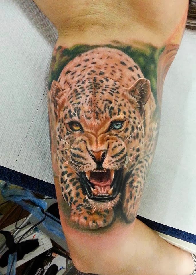 Angry Cheetah Tattoo On Inner Bicep For Men