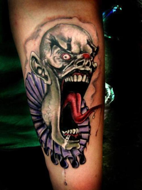 Angry Clown Head Tattoo Design For Arm