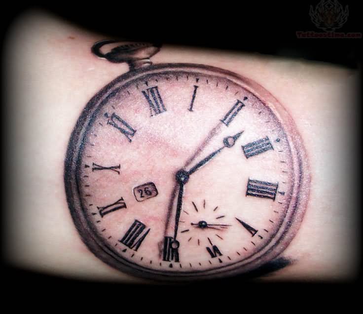 Attractive Pocket Watch Tattoo Design For Arm