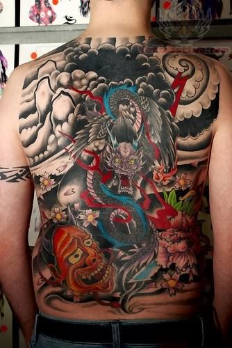 Awesome Colorful Japanese Dragon Tattoo On Full Body