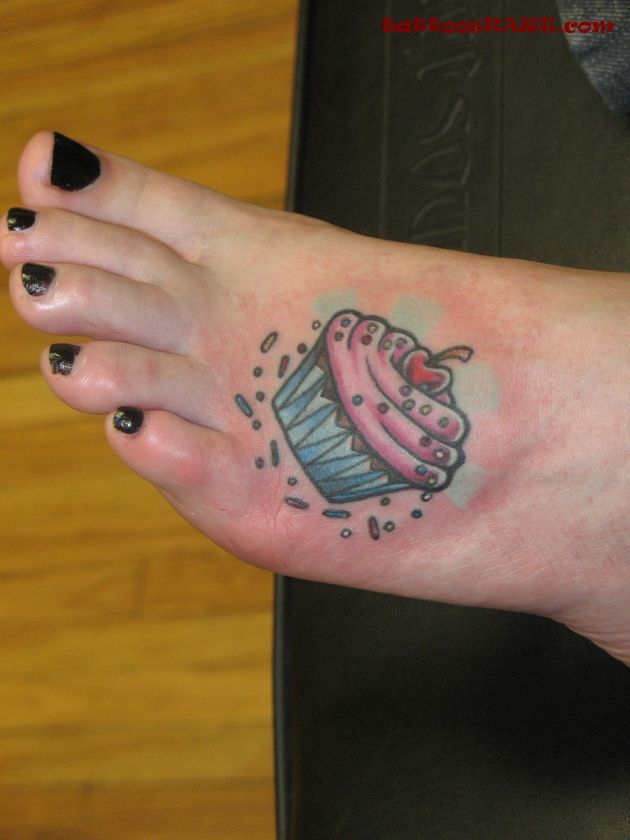 Awesome Cupcake Tattoo On Girl Foot