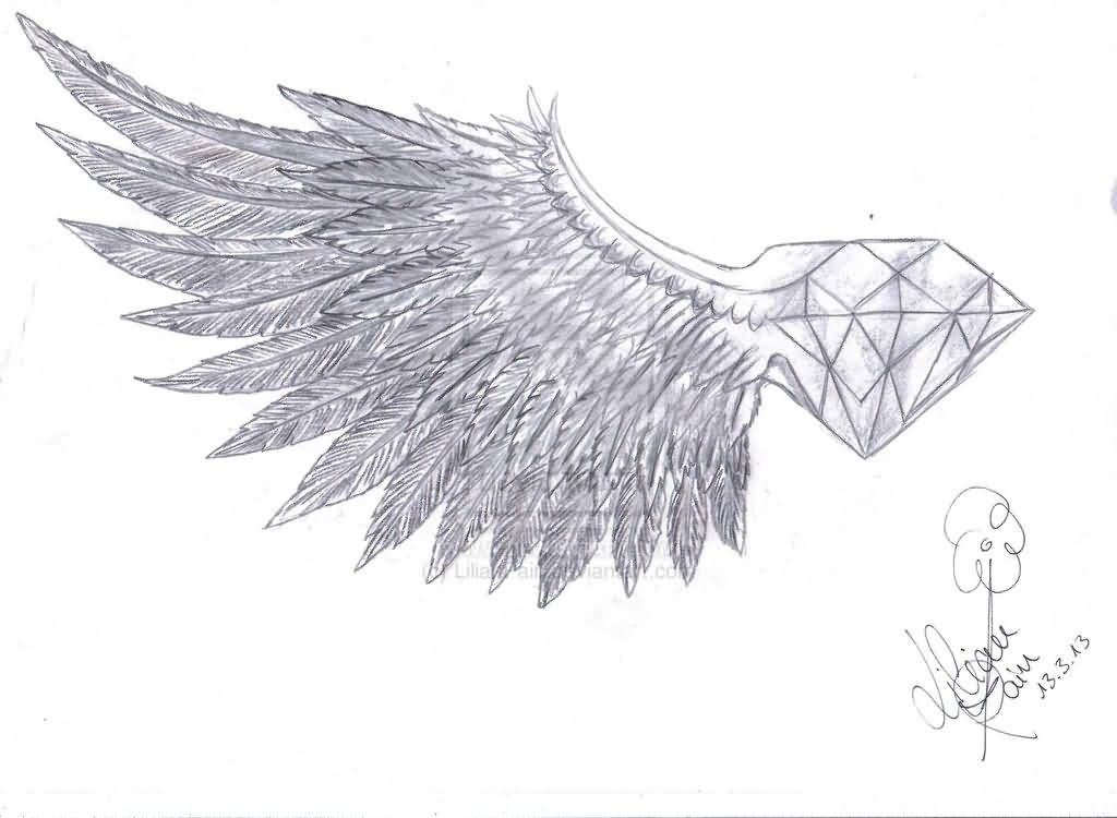 Awesome Diamond With Wing Tattoo Design For Under Breast