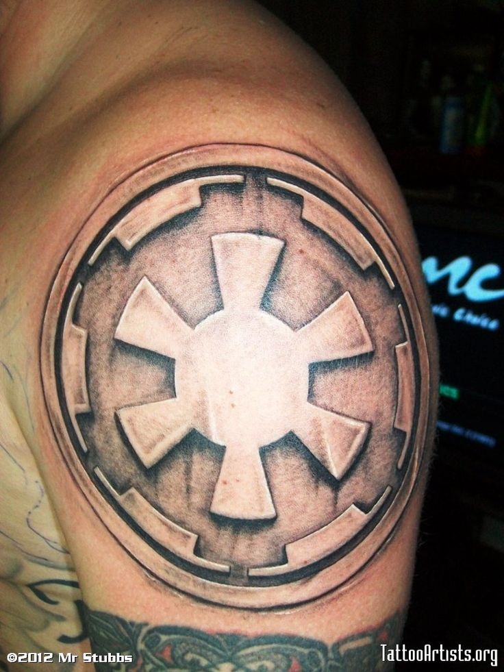 Awesome Star Wars Empire Logo Tattoo On Shoulder